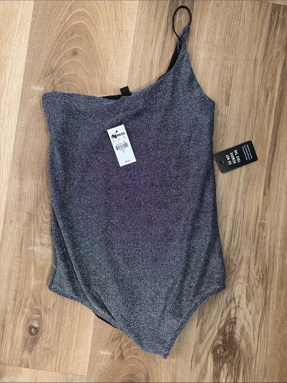 Express One-Shoulder Shimmery Silver-Gray Bodysuit